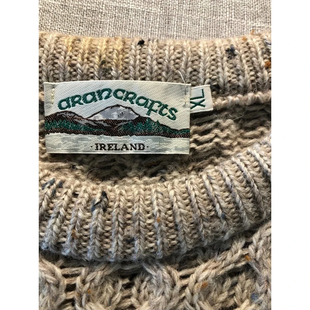 Aran Crafts Sweater XL Tan Triple Knit Pullover Fisherman Classic Irish